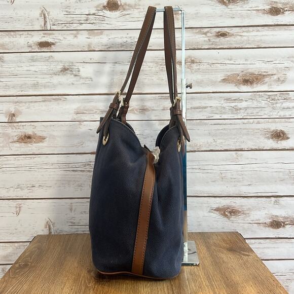 Michael Kors Nautical Navy Canvas Hobo with Brown Leather Trim - Picture 6 of 14